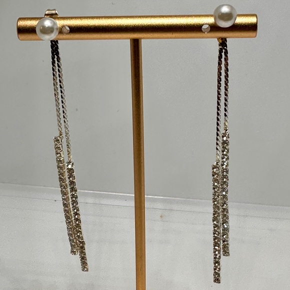 Jewelry - Silver Crystal Pearl Tassel Drop Earrings Long Rhinestone Bridal Prom